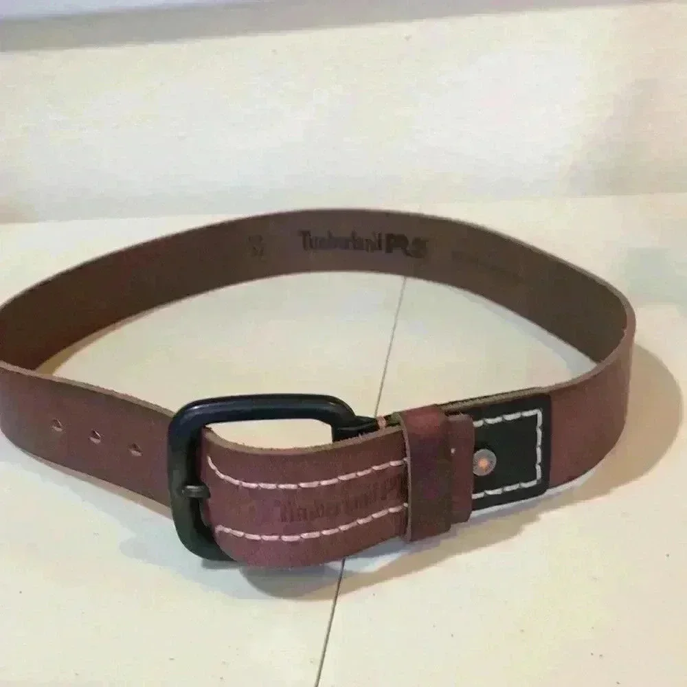 Timberland Pro  Brown Genuine Full Grain Leather Belt with Black Buckle Size 32